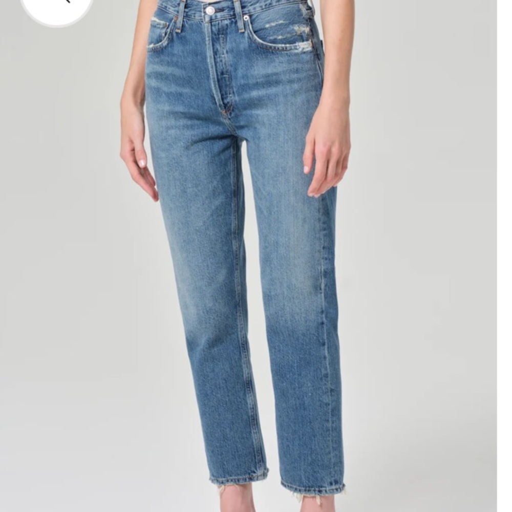 Agolde Riley High Rise Crop Denim Women’s Size 29 Frayed Hem NWOT - Picture 3 of 11